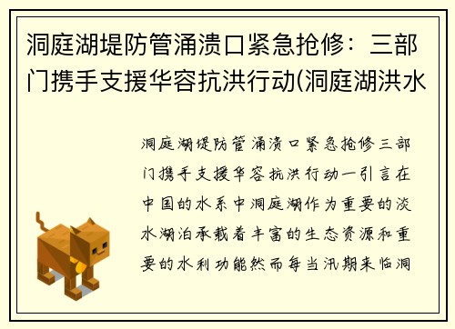 洞庭湖堤防管涌溃口紧急抢修：三部门携手支援华容抗洪行动(洞庭湖洪水最新消息)