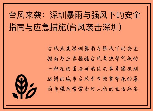 台风来袭：深圳暴雨与强风下的安全指南与应急措施(台风袭击深圳)