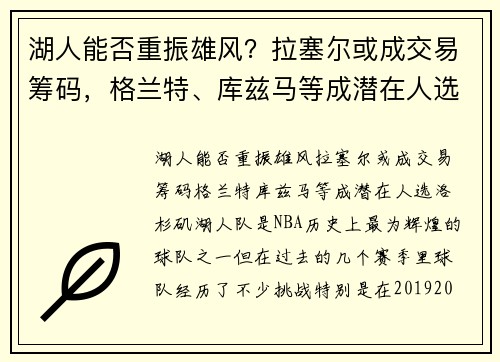 湖人能否重振雄风？拉塞尔或成交易筹码，格兰特、库兹马等成潜在人选