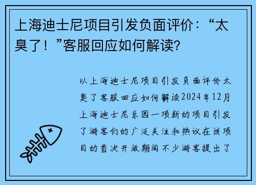 上海迪士尼项目引发负面评价：“太臭了！”客服回应如何解读？