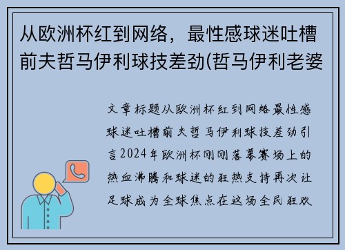 从欧洲杯红到网络，最性感球迷吐槽前夫哲马伊利球技差劲(哲马伊利老婆)