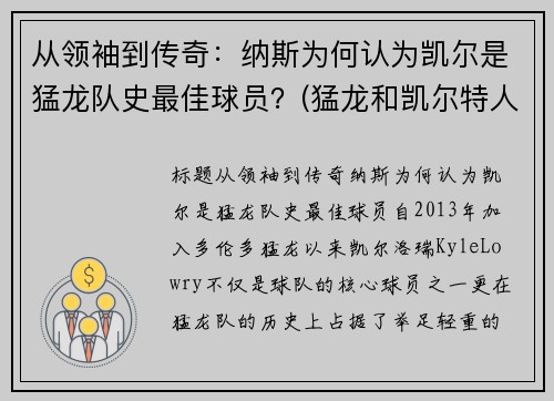 从领袖到传奇：纳斯为何认为凯尔是猛龙队史最佳球员？(猛龙和凯尔特人比赛录像)